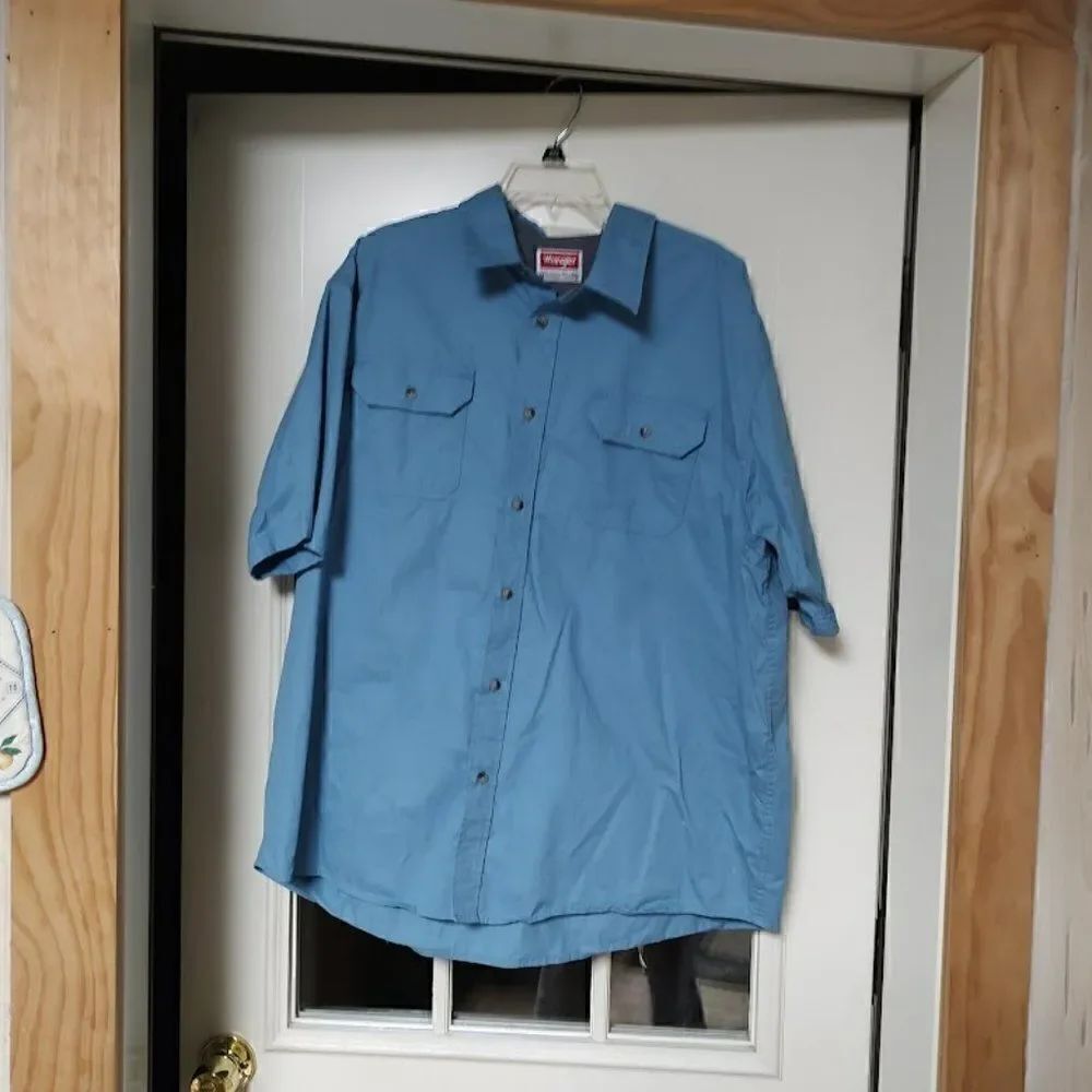 New Wrangler Blue Short Sleeve Button Down Shirt Size Men's 2XL